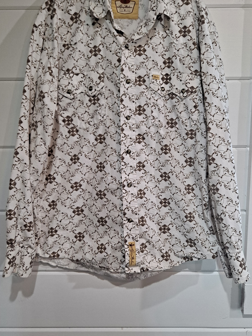Larry Mahan White and Brown Printed Western Shirt Jacket